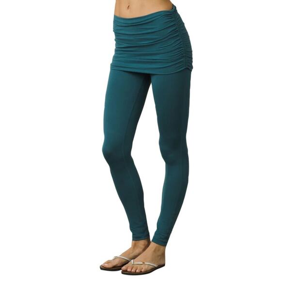 PrAna Remy Ruched Fold Over Skirt Leggings In Deep Balsam S Outdoor Athleisure - Picture 2 of 13